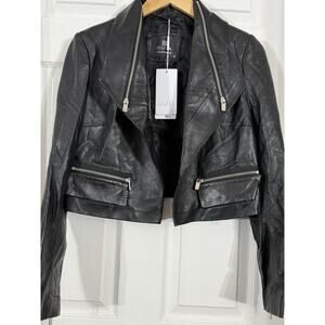 New GIZIA Size 38 / 6 Soft Black Leather Moto Biker Evening Festival Jacket NWT
